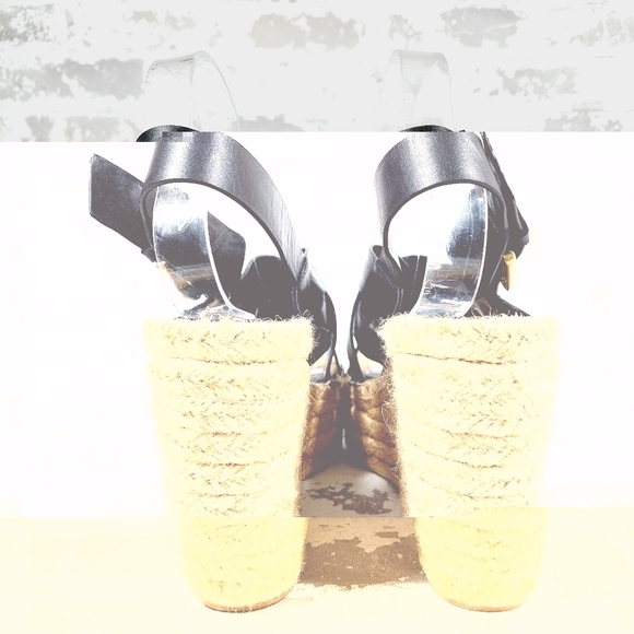 Marc Fisher Alenni Black Leather Espadrilles Wedges Sandals M1010 - Picture 6 of 13